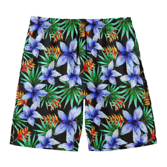 Blue Hawaiian Wildflowers Pattern Print Men's Swim Trunks