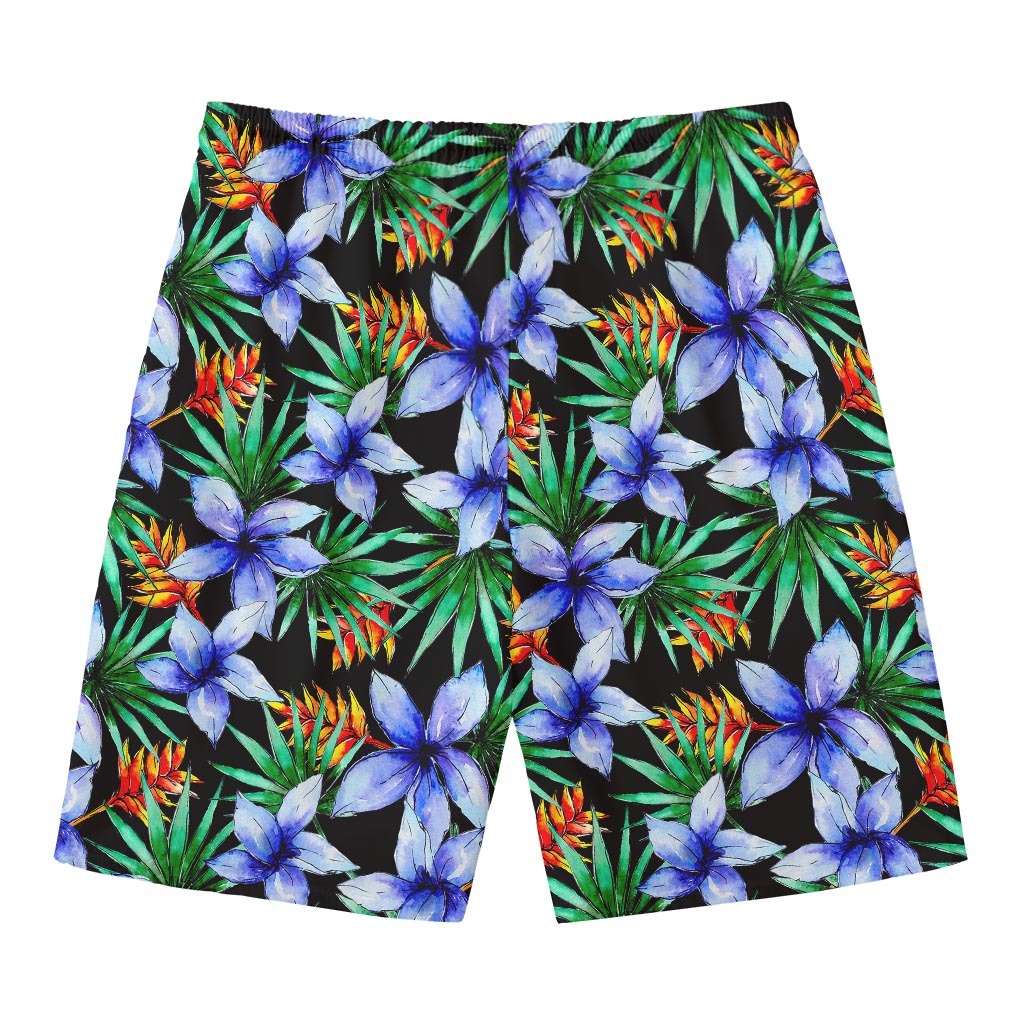 Blue Hawaiian Wildflowers Pattern Print Men's Swim Trunks