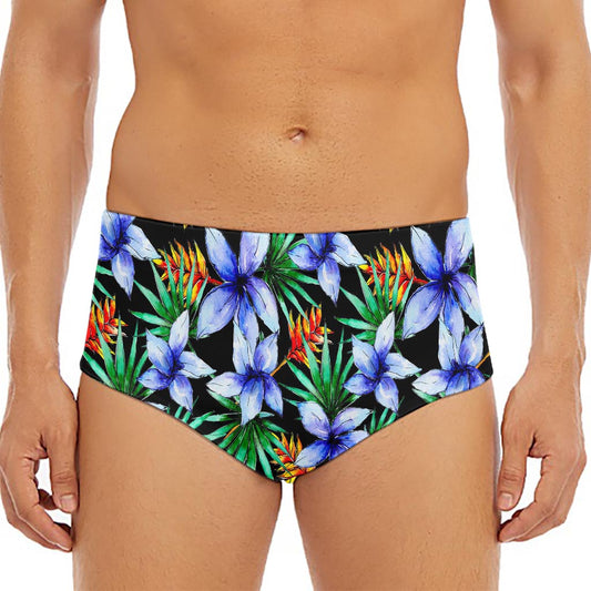 Blue Hawaiian Wildflowers Pattern Print Men's Triangle Swim Briefs