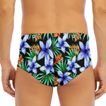 Blue Hawaiian Wildflowers Pattern Print Men's Triangle Swim Briefs
