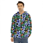 Blue Hawaiian Wildflowers Pattern Print Men's Velvet Pullover Hoodie