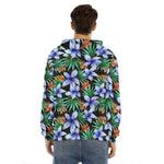Blue Hawaiian Wildflowers Pattern Print Men's Velvet Pullover Hoodie