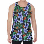 Blue Hawaiian Wildflowers Pattern Print Men's Velvet Tank Top
