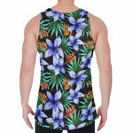 Blue Hawaiian Wildflowers Pattern Print Men's Velvet Tank Top
