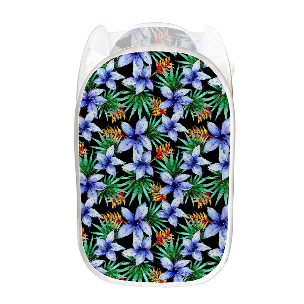 Blue Hawaiian Wildflowers Pattern Print Mesh Laundry Hamper