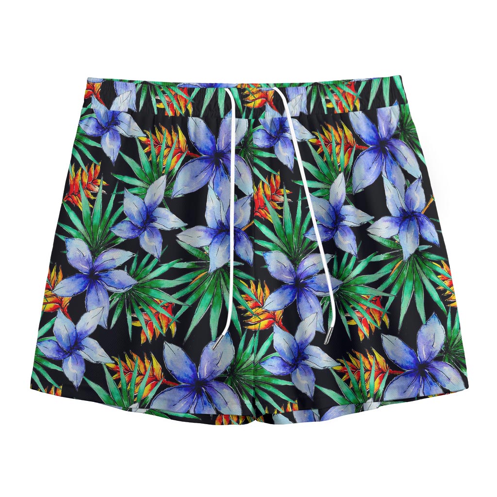 Blue Hawaiian Wildflowers Pattern Print Mesh Shorts