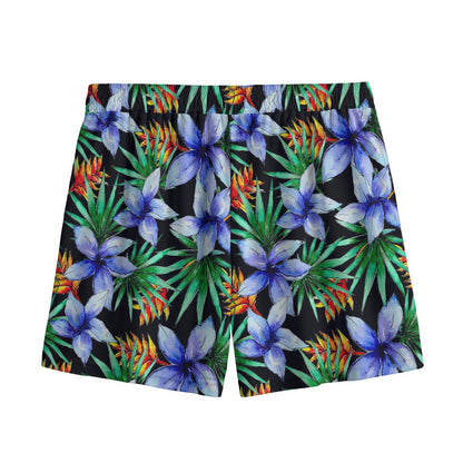 Blue Hawaiian Wildflowers Pattern Print Mesh Shorts