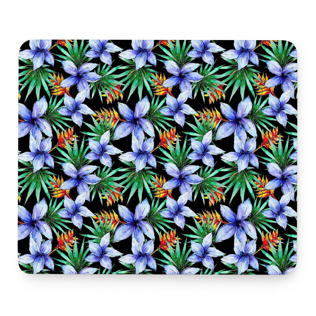 Blue Hawaiian Wildflowers Pattern Print Mouse Pad