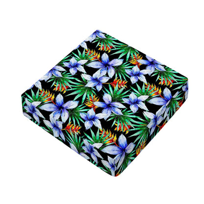 Blue Hawaiian Wildflowers Pattern Print Outdoor Seat Cushion Cover