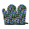 Blue Hawaiian Wildflowers Pattern Print Oven Mitts