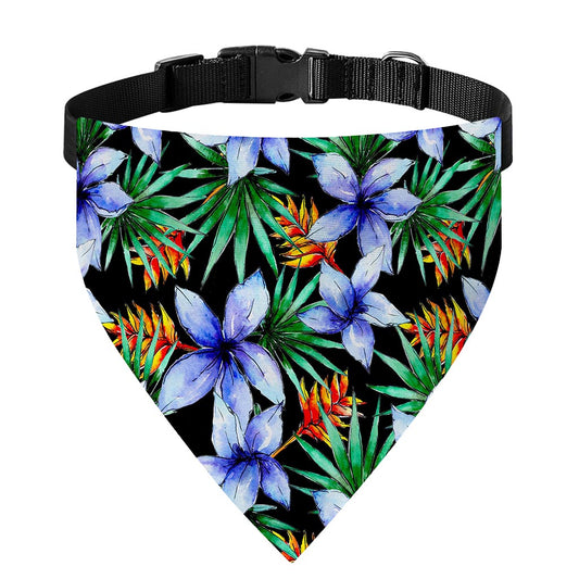 Blue Hawaiian Wildflowers Pattern Print Over The Collar Dog Bandana