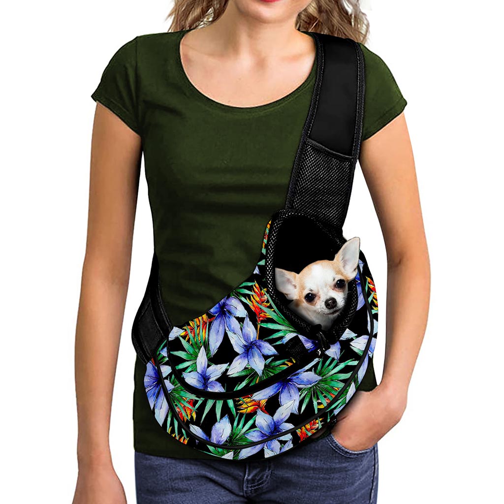 Blue Hawaiian Wildflowers Pattern Print Pet Sling Carrier