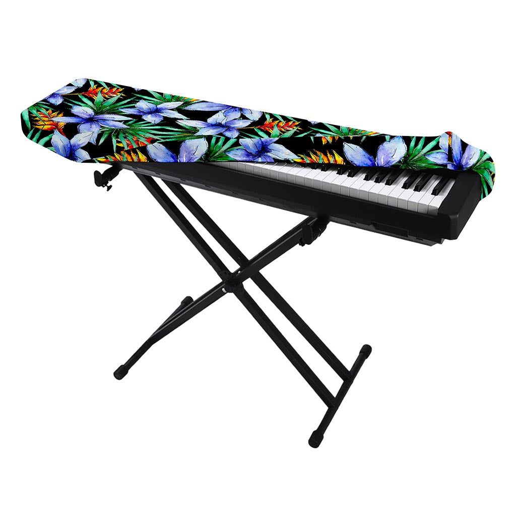 Blue Hawaiian Wildflowers Pattern Print Piano Keyboard Cover