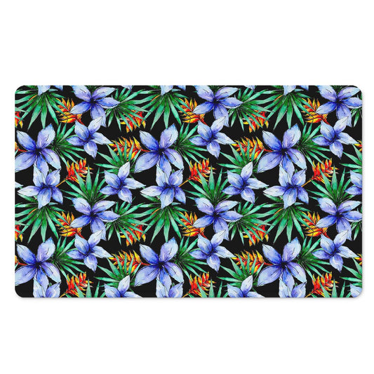 Blue Hawaiian Wildflowers Pattern Print Polyester Doormat