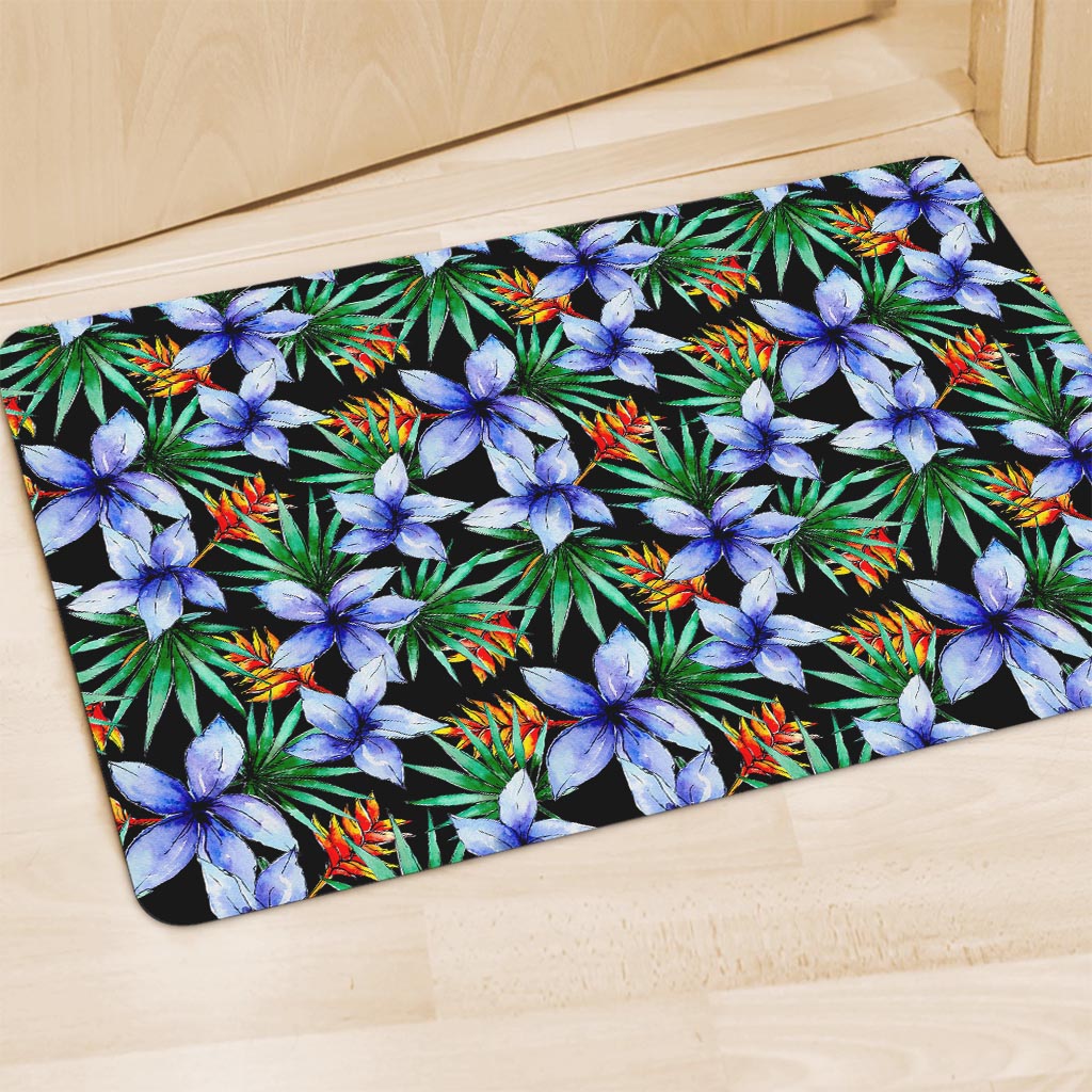 Blue Hawaiian Wildflowers Pattern Print Polyester Doormat