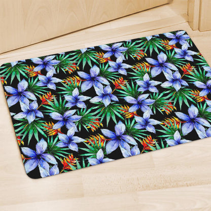 Blue Hawaiian Wildflowers Pattern Print Polyester Doormat