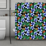 Blue Hawaiian Wildflowers Pattern Print Polyester Shower Curtain