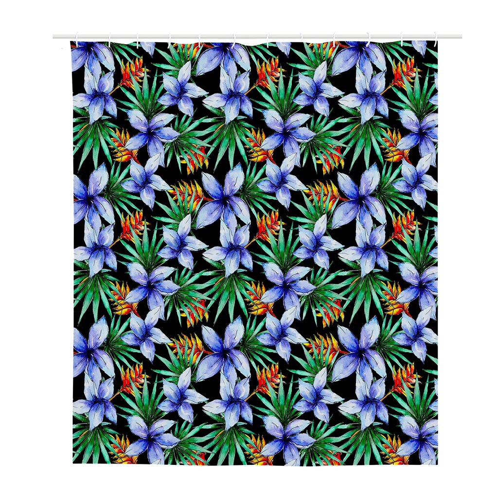 Blue Hawaiian Wildflowers Pattern Print Polyester Shower Curtain