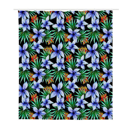Blue Hawaiian Wildflowers Pattern Print Polyester Shower Curtain