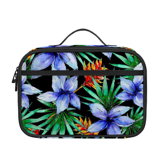 Blue Hawaiian Wildflowers Pattern Print Portable Lunch Bag