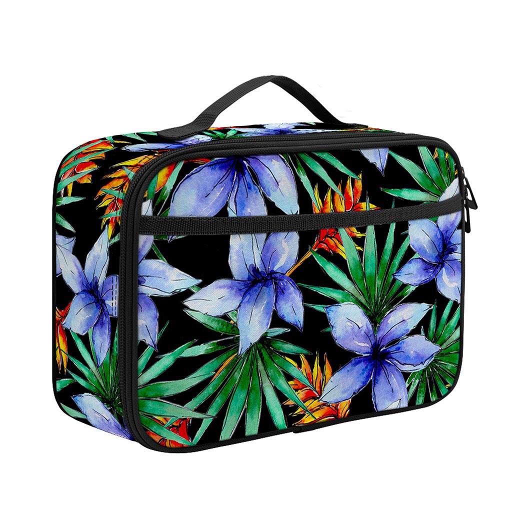 Blue Hawaiian Wildflowers Pattern Print Portable Lunch Bag