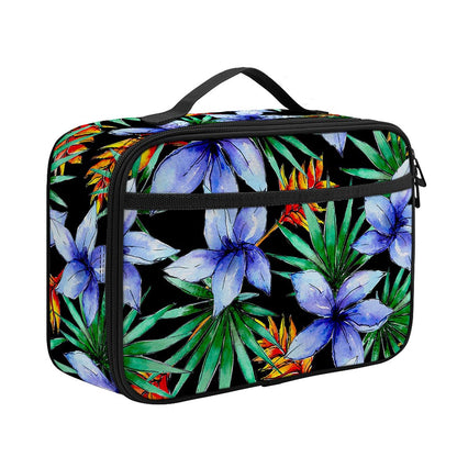 Blue Hawaiian Wildflowers Pattern Print Portable Lunch Bag