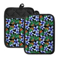 Blue Hawaiian Wildflowers Pattern Print Pot Holders With Pocket