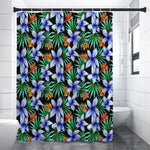 Blue Hawaiian Wildflowers Pattern Print Premium Shower Curtain