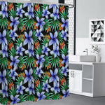 Blue Hawaiian Wildflowers Pattern Print Premium Shower Curtain