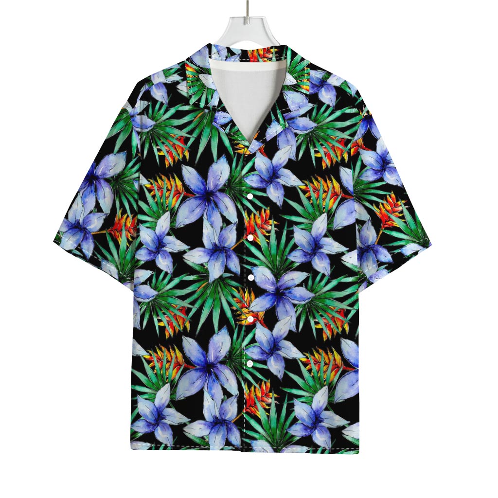 Blue Hawaiian Wildflowers Pattern Print Rayon Hawaiian Shirt
