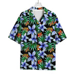 Blue Hawaiian Wildflowers Pattern Print Rayon Hawaiian Shirt