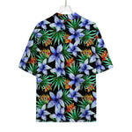 Blue Hawaiian Wildflowers Pattern Print Rayon Hawaiian Shirt
