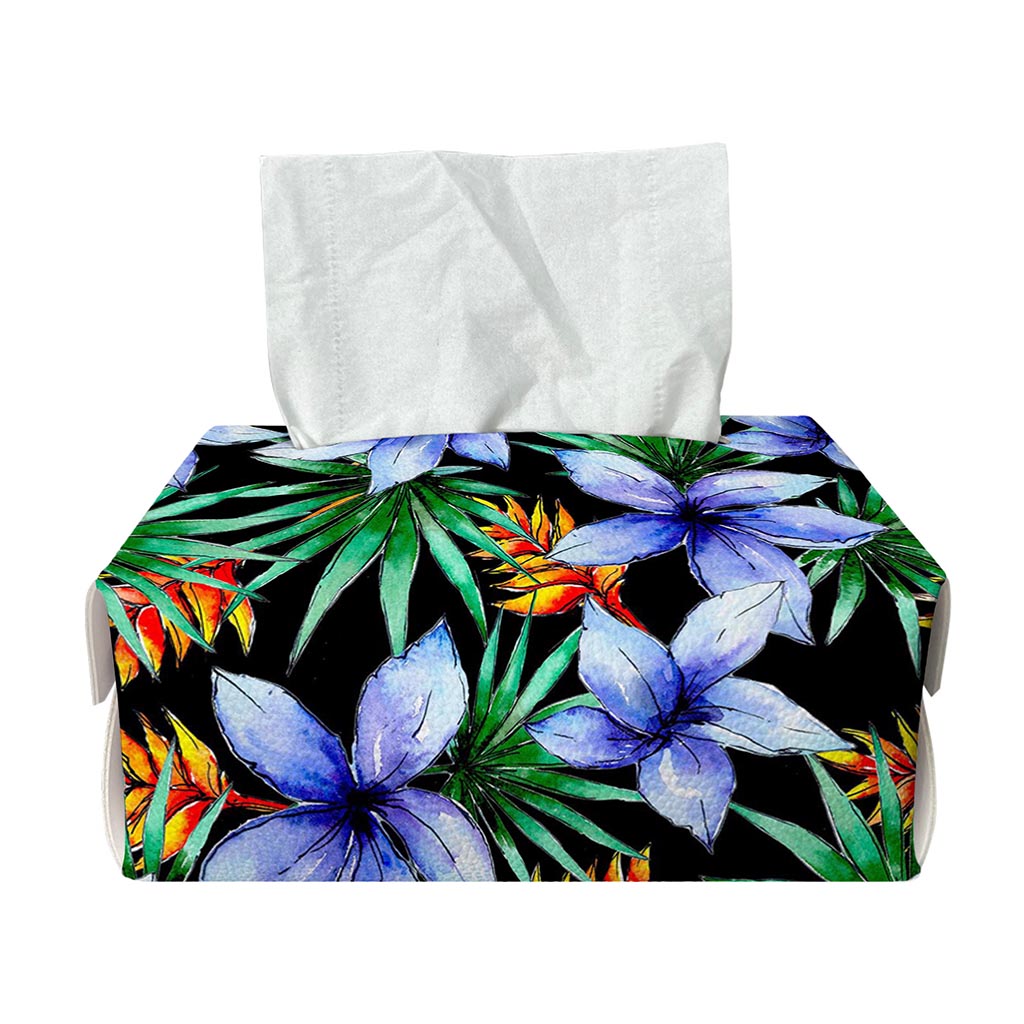 Blue Hawaiian Wildflowers Pattern Print Rectangle Tissue Box Cover