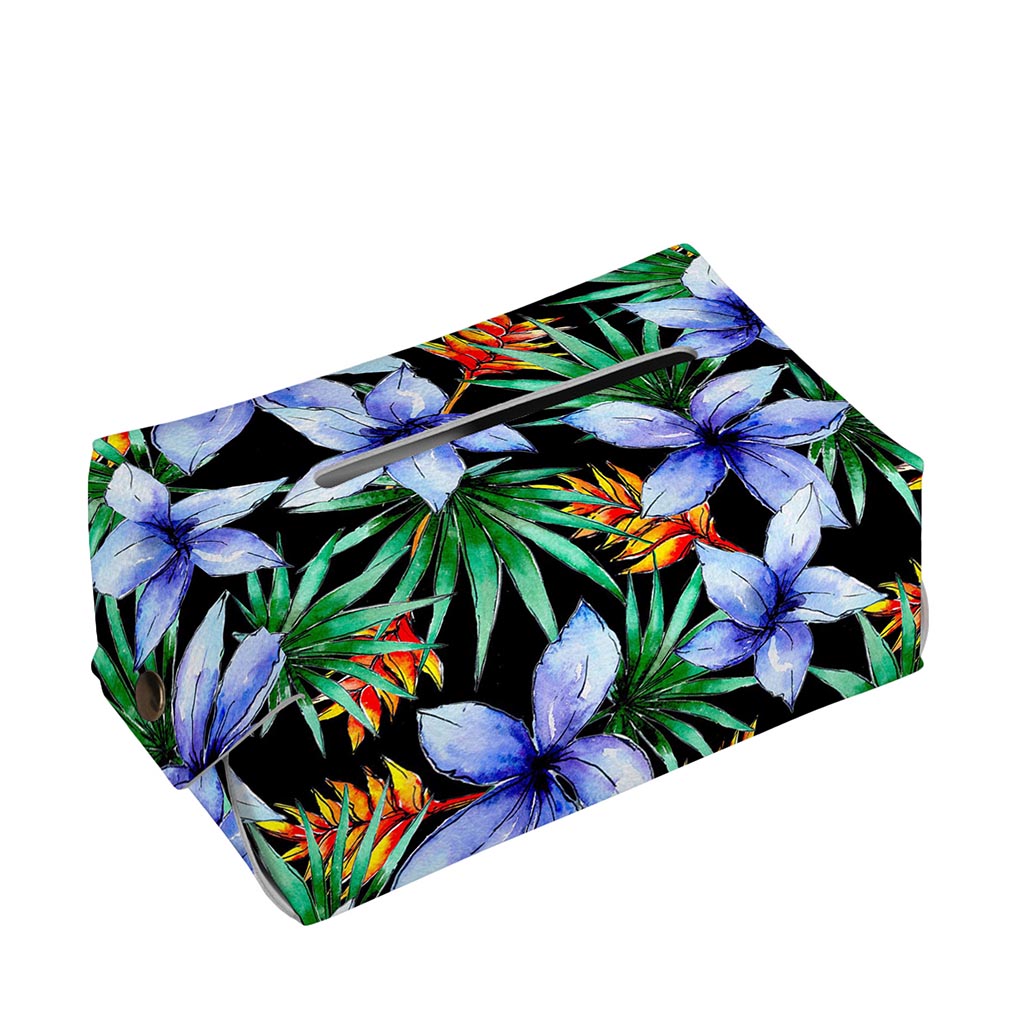 Blue Hawaiian Wildflowers Pattern Print Rectangle Tissue Box Cover