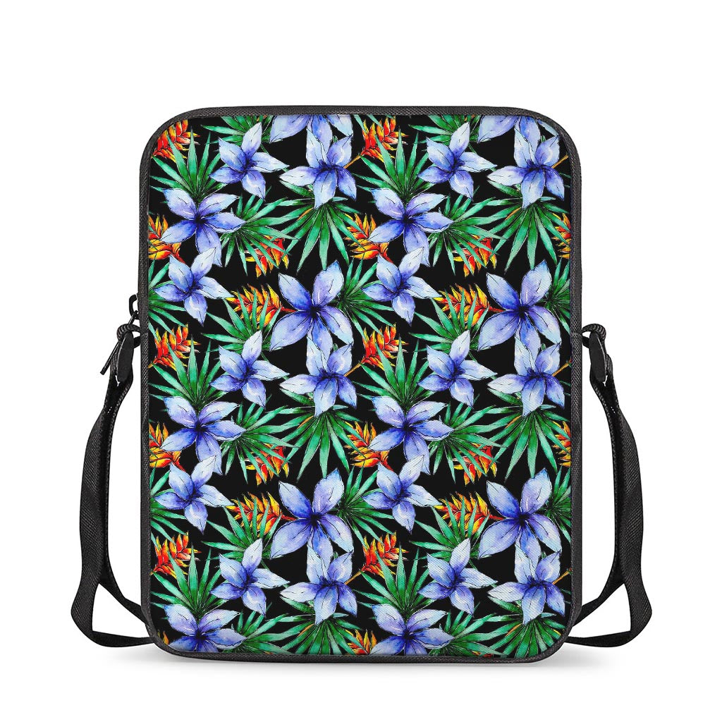 Blue Hawaiian Wildflowers Pattern Print Rectangular Crossbody Bag