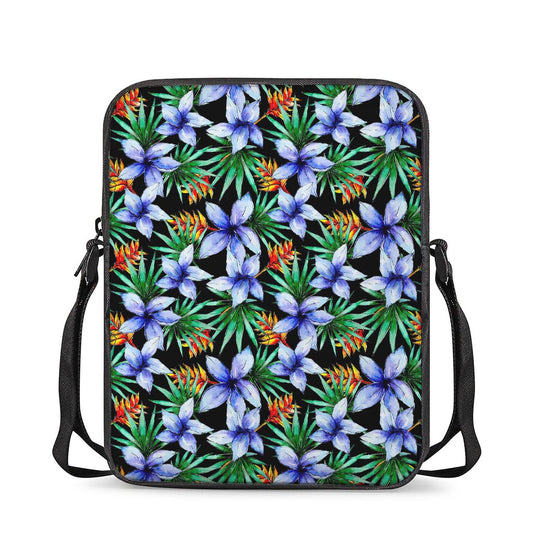 Blue Hawaiian Wildflowers Pattern Print Rectangular Crossbody Bag