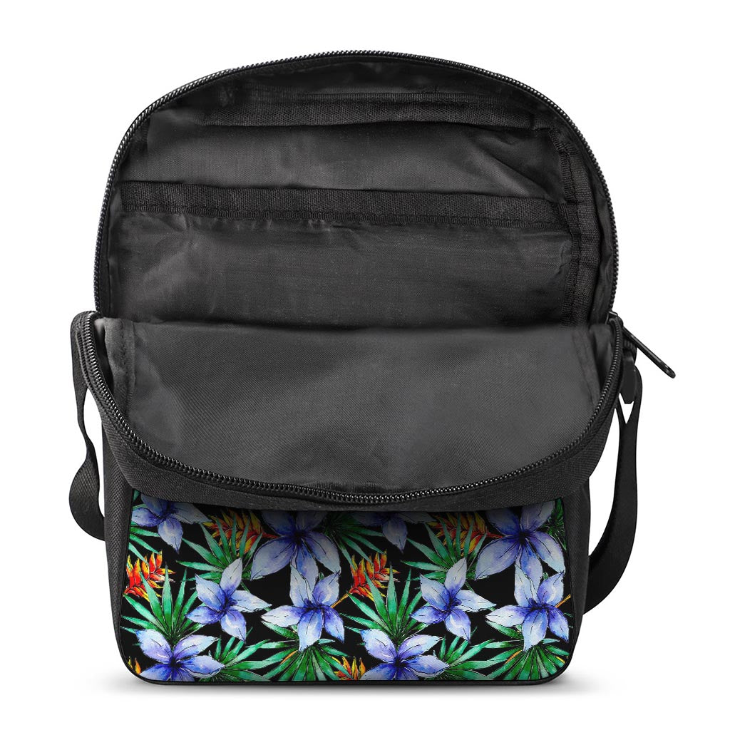 Blue Hawaiian Wildflowers Pattern Print Rectangular Crossbody Bag