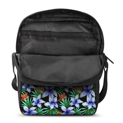 Blue Hawaiian Wildflowers Pattern Print Rectangular Crossbody Bag