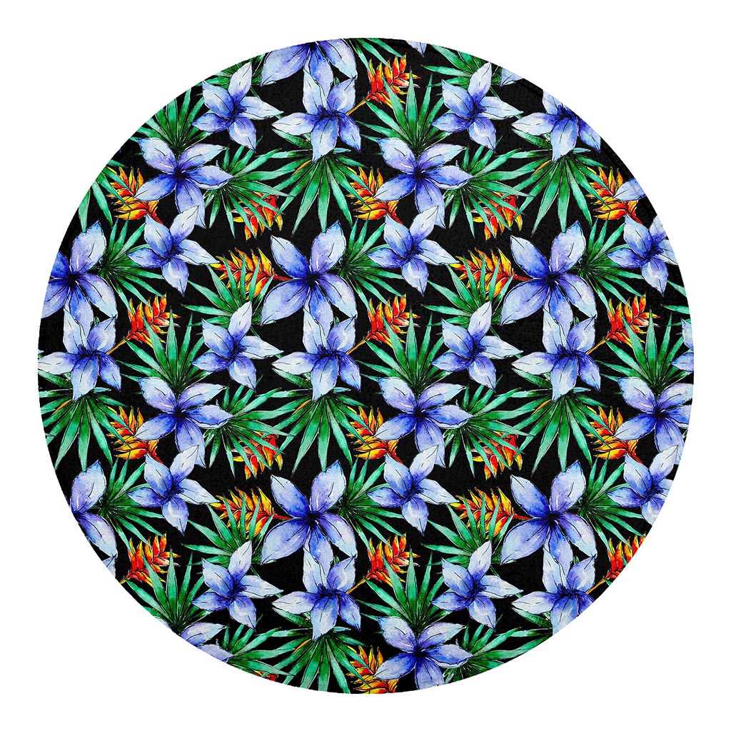 Blue Hawaiian Wildflowers Pattern Print Round Blanket