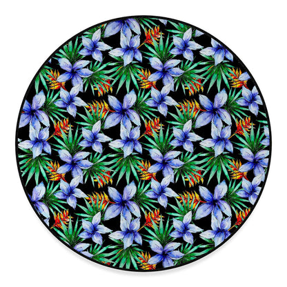 Blue Hawaiian Wildflowers Pattern Print Round Floor Mat