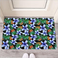 Blue Hawaiian Wildflowers Pattern Print Rubber Doormat
