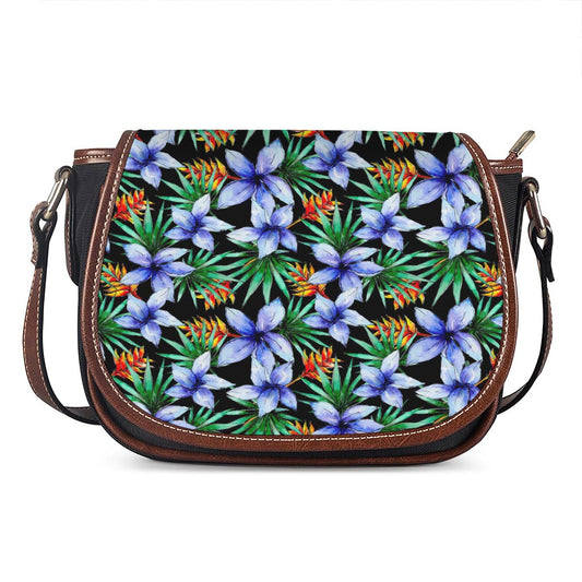 Blue Hawaiian Wildflowers Pattern Print Saddle Bag