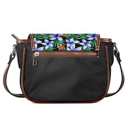 Blue Hawaiian Wildflowers Pattern Print Saddle Bag