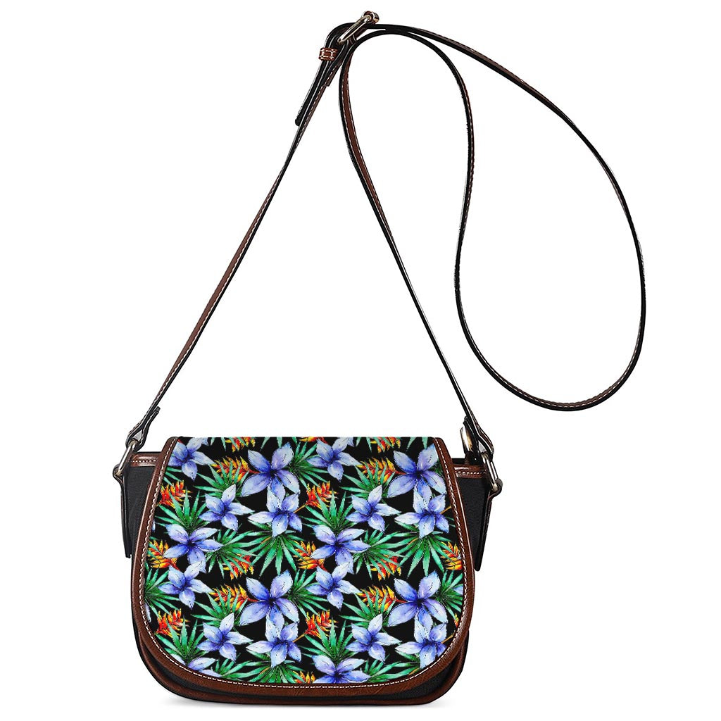 Blue Hawaiian Wildflowers Pattern Print Saddle Bag