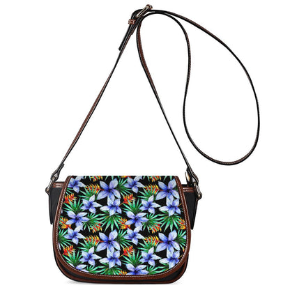 Blue Hawaiian Wildflowers Pattern Print Saddle Bag