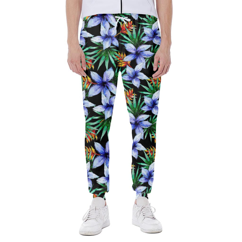 Blue Hawaiian Wildflowers Pattern Print Scuba Joggers