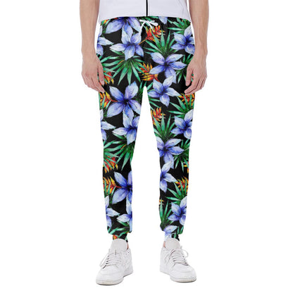 Blue Hawaiian Wildflowers Pattern Print Scuba Joggers