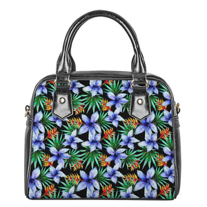 Blue Hawaiian Wildflowers Pattern Print Shoulder Handbag