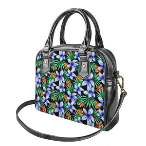 Blue Hawaiian Wildflowers Pattern Print Shoulder Handbag