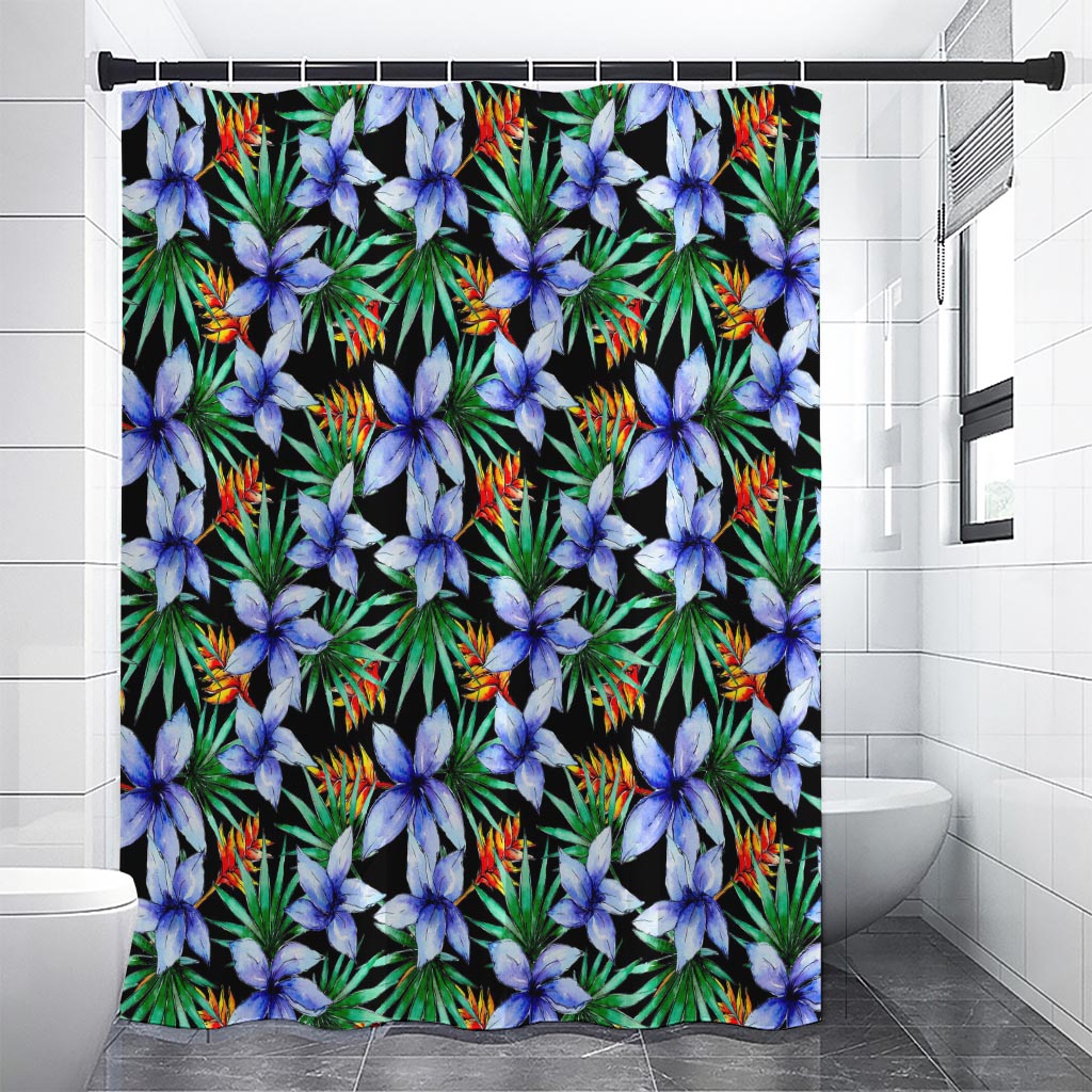 Blue Hawaiian Wildflowers Pattern Print Shower Curtain